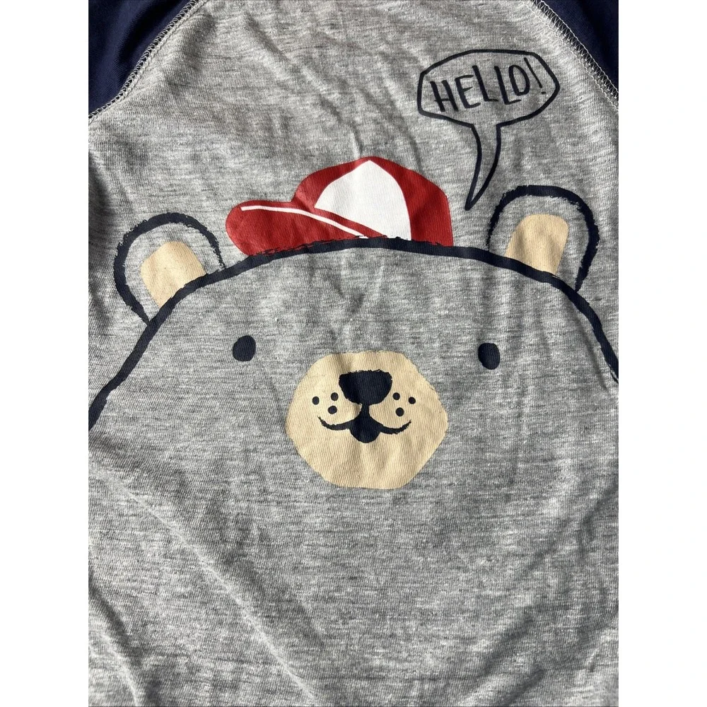 NWT Infant‎ One Piece Footed Sleep And Play Snap Bear Hat Hello Gray Red Blue